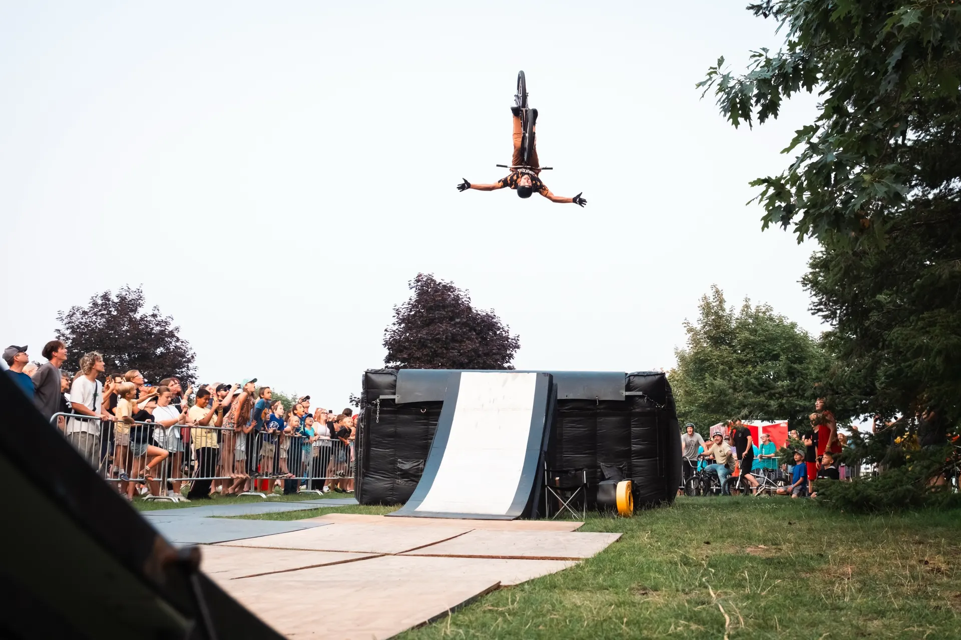 StuntDudes rider boosting big air off the ramp